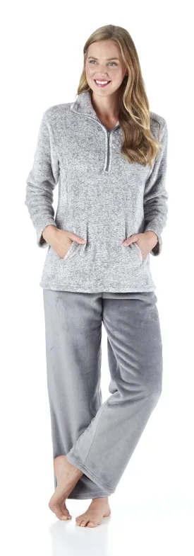 Sleepyheads Women's Sleepwear 1/4 Zip Fleece 2-Piece Loungewear Pullover Pajama Set with Pockets