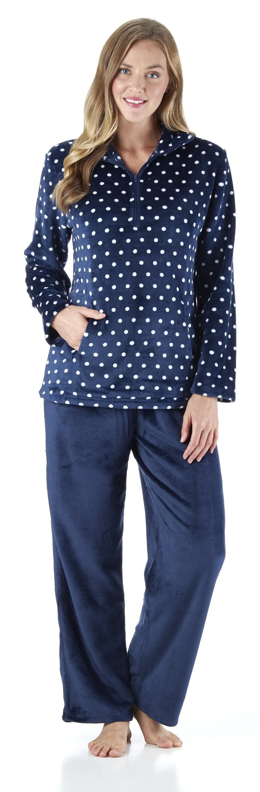 Sleepyheads Women's Sleepwear 1/4 Zip Fleece 2-Piece Loungewear Pullover Pajama Set with Pockets