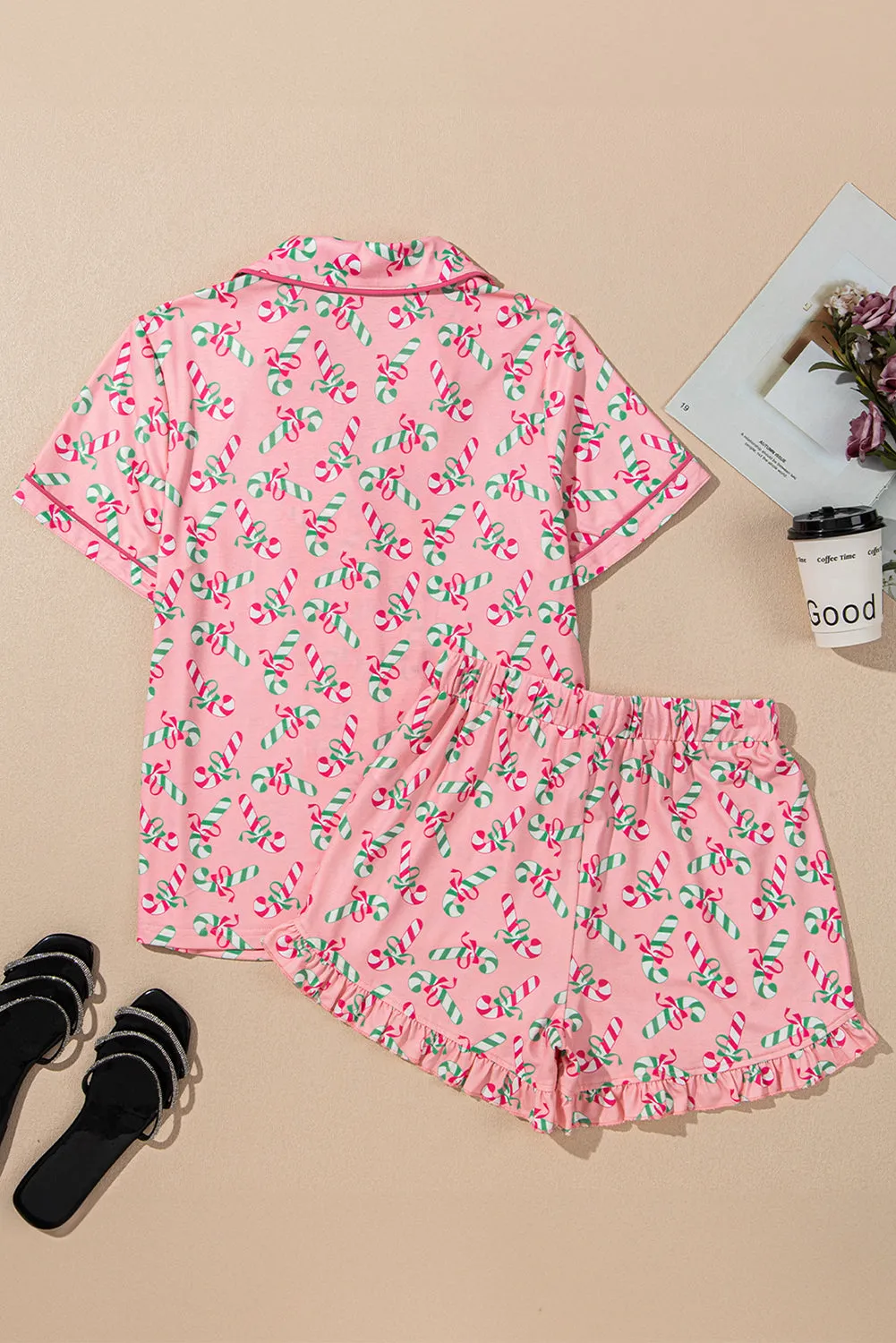 Sweet Christmas Candy Cane Pajama Short Set