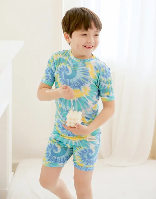 Tie Dye Blue Yellow Bamboo Short Sleeve Pajamas