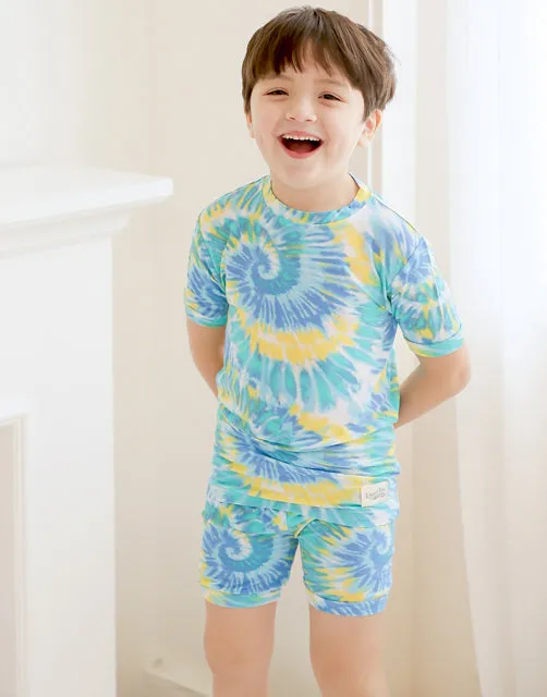 Tie Dye Blue Yellow Bamboo Short Sleeve Pajamas