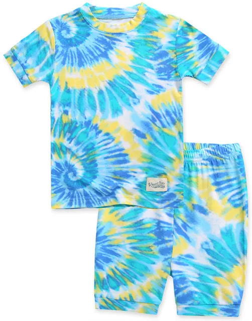 Tie Dye Blue Yellow Bamboo Short Sleeve Pajamas