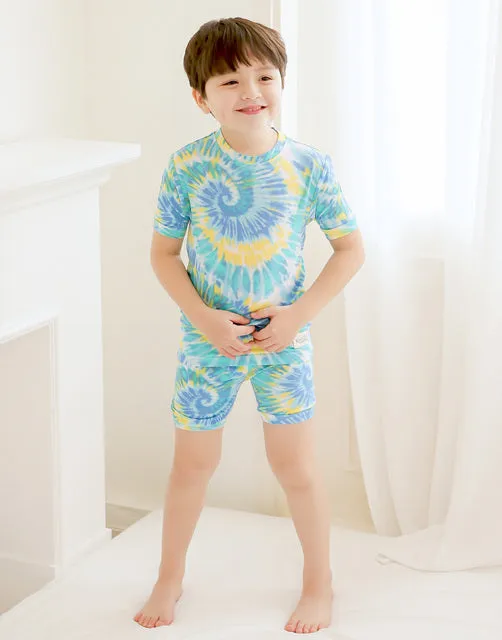 Tie Dye Blue Yellow Bamboo Short Sleeve Pajamas