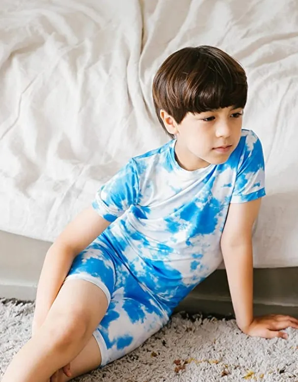 Tie Dye Ocean Blue Short Sleeve Pajamas