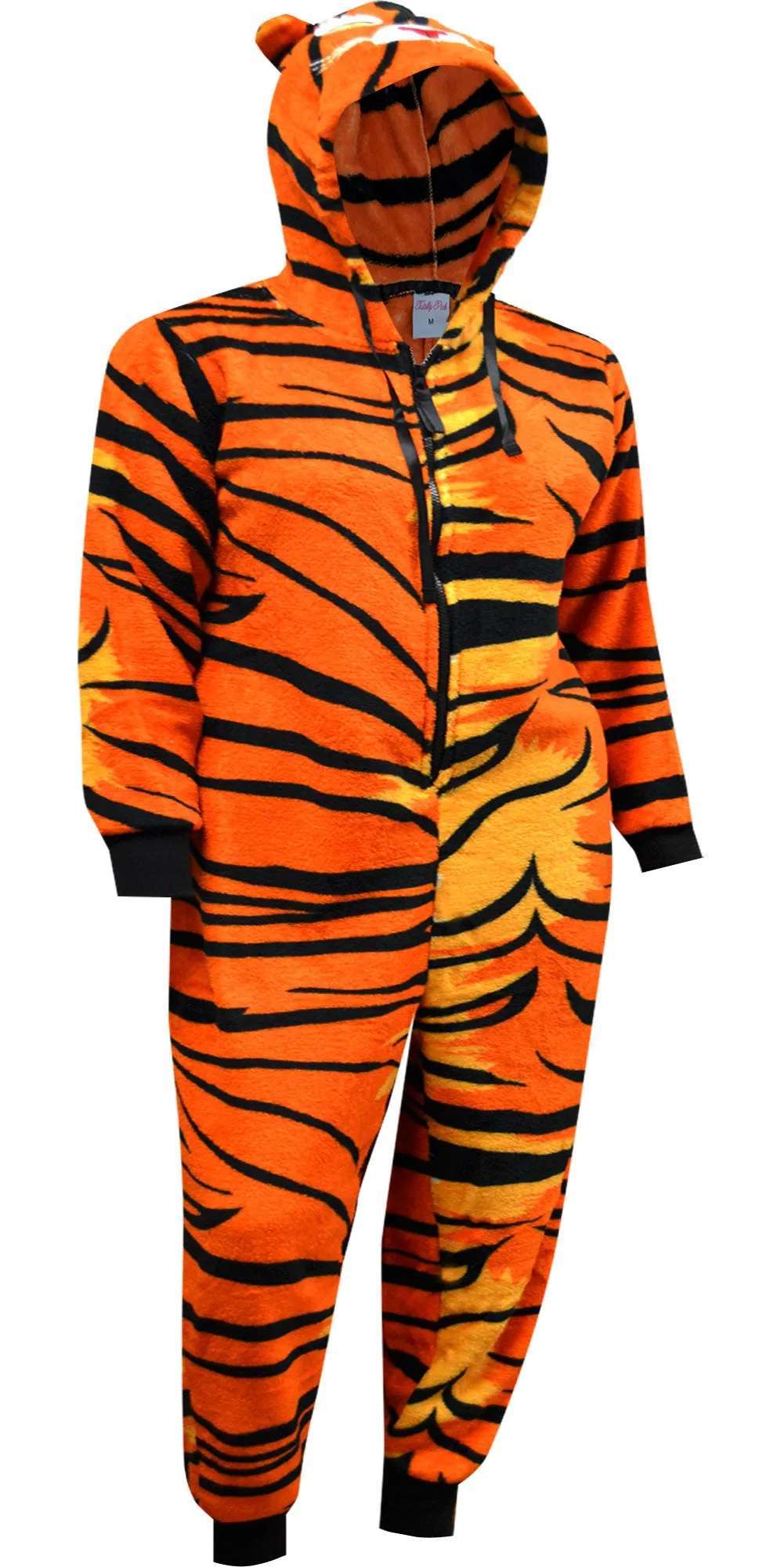 Tiger Stripes Plush Orange and Black Onesie Hooded Pajama