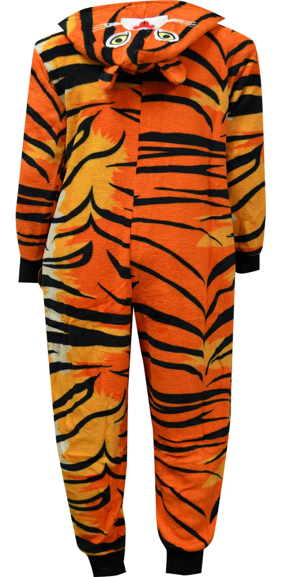 Tiger Stripes Plush Orange and Black Onesie Hooded Pajama