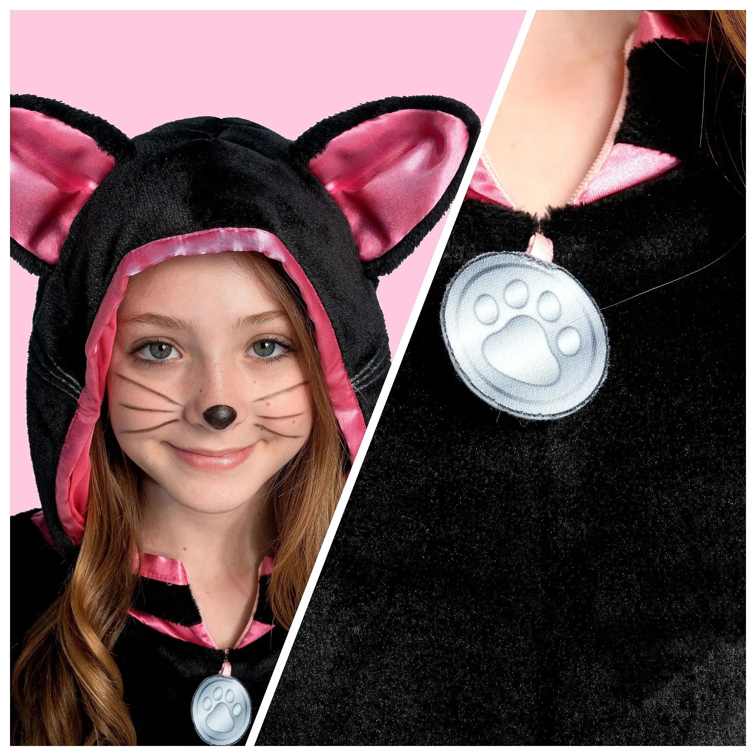 Unisex Black Cat jumpsuit Pajama for Kids Zip-Up Hooded Jumpsuit