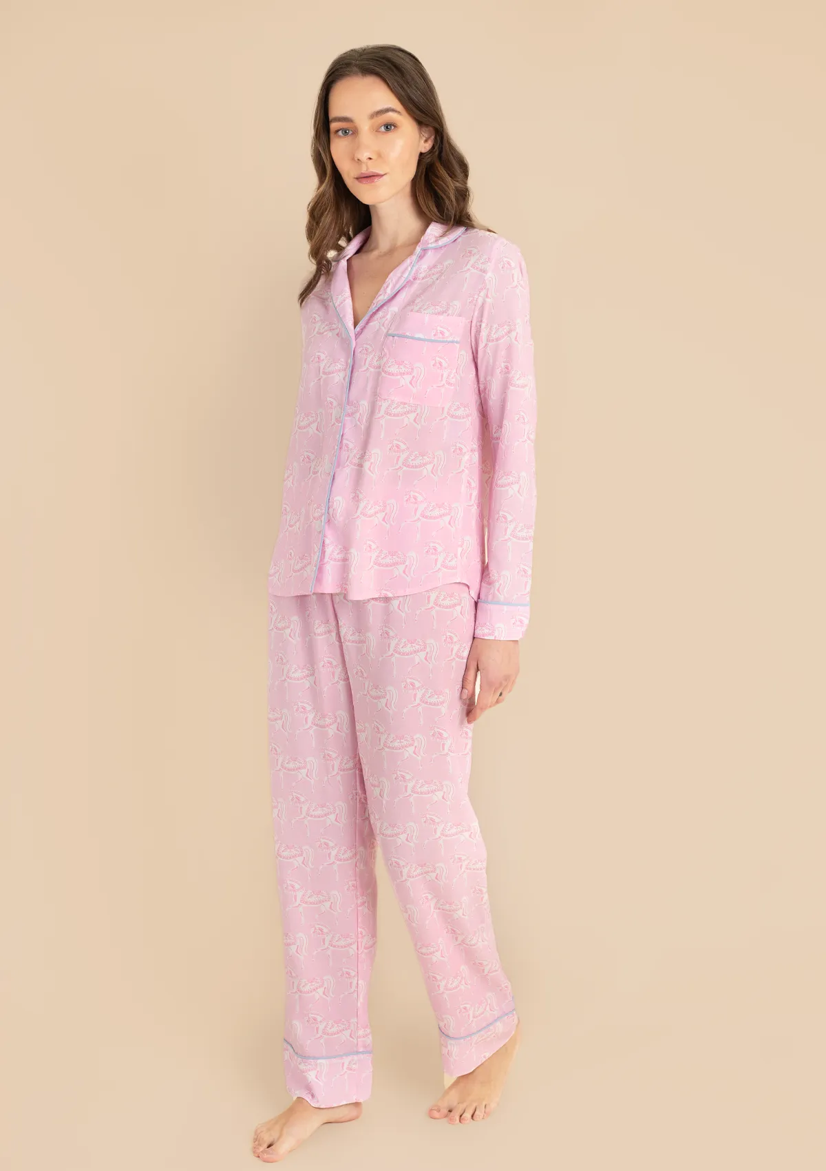 Whisper Long Sleeve Pajama Set | Blossomare Print | Feather Pink