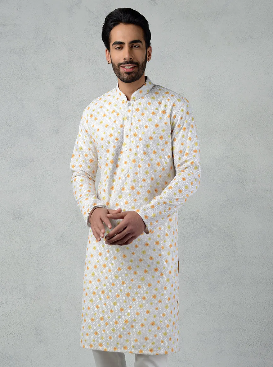 White & Ochare Yellow Kurta Set | Azania