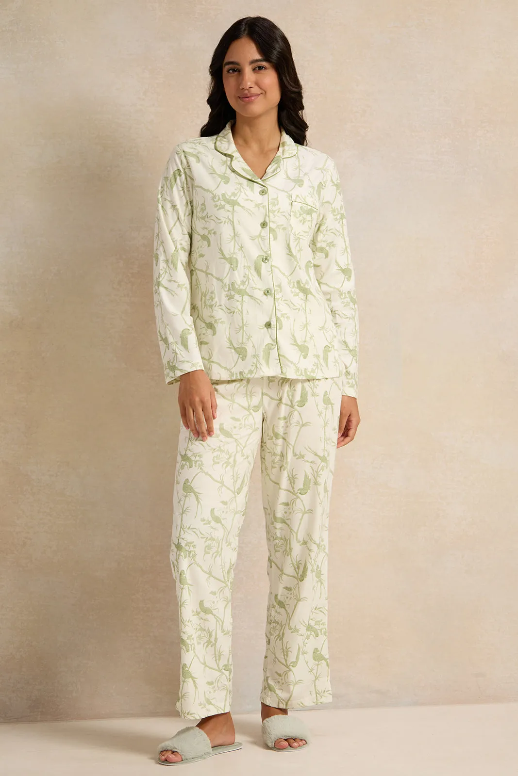 Women Ivory Printed Pajama Set (2 Piece)