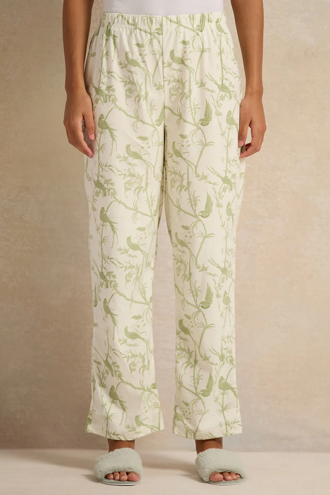 Women Ivory Printed Pajama Set (2 Piece)