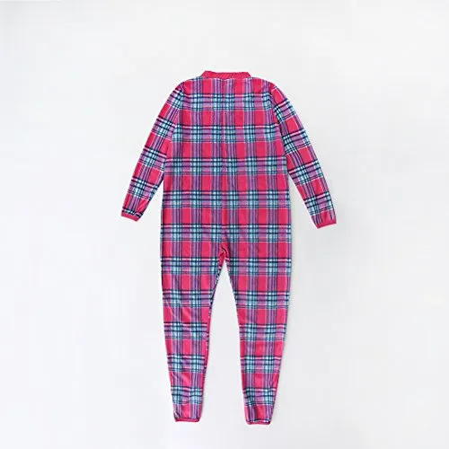 Women Long Sleeve Fleece Red Plaid Onesie Pajamas