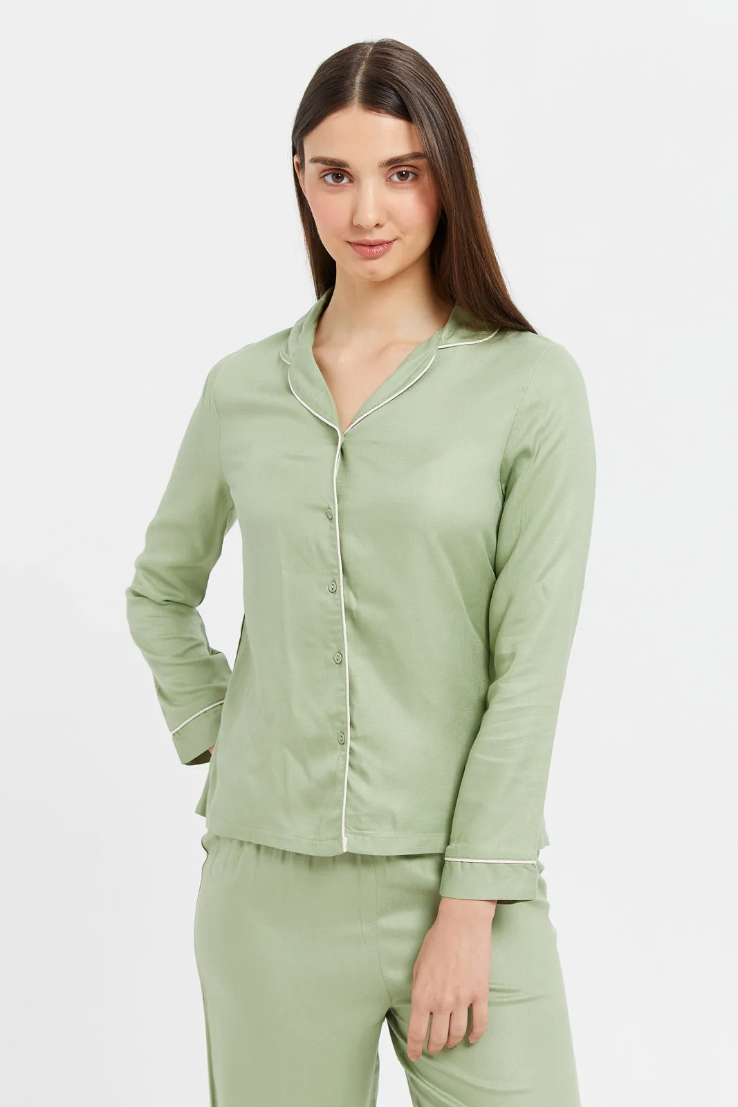 Women Mint Piping Pyjama Set (2 Piece)