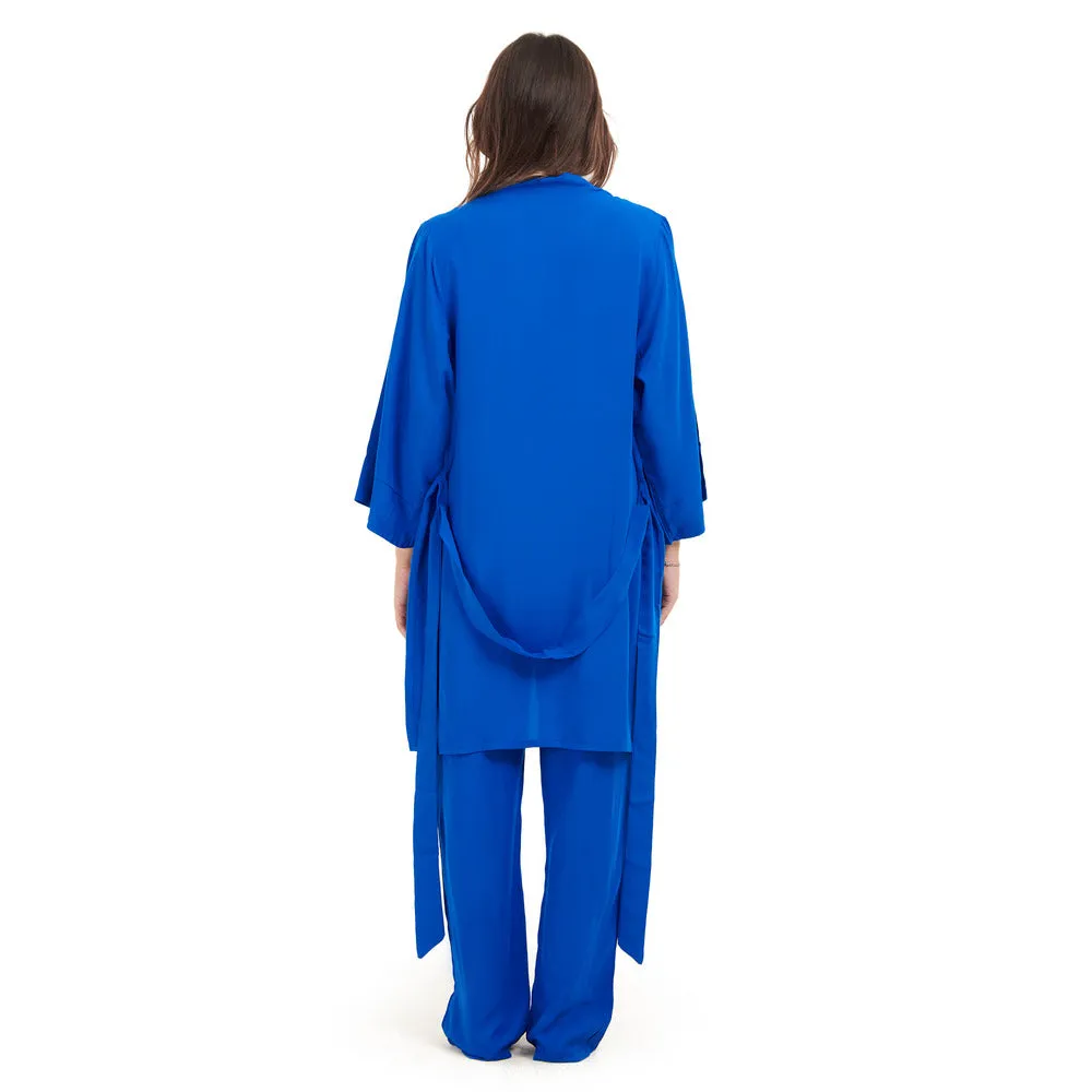 Women summer 3 piece pajama set  Royal Blue Top   Royal Blue kimono & Pants