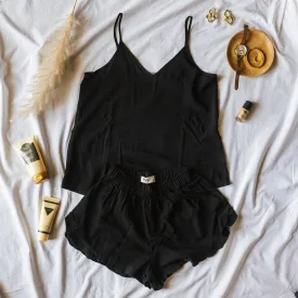 Women summer pajama set Black top   shorts