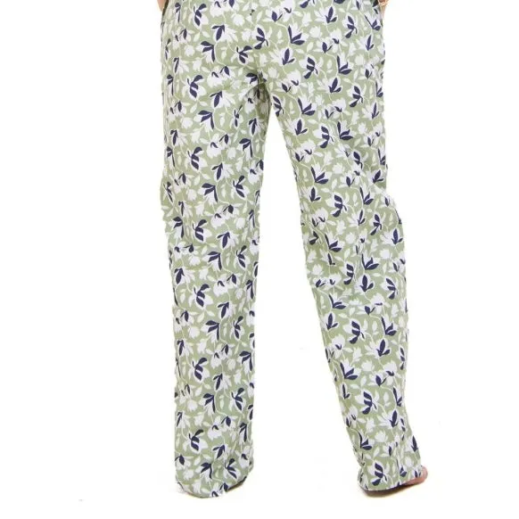 Women summer pajama set Off White Cropped top   Green x Blue floral Pattern pants