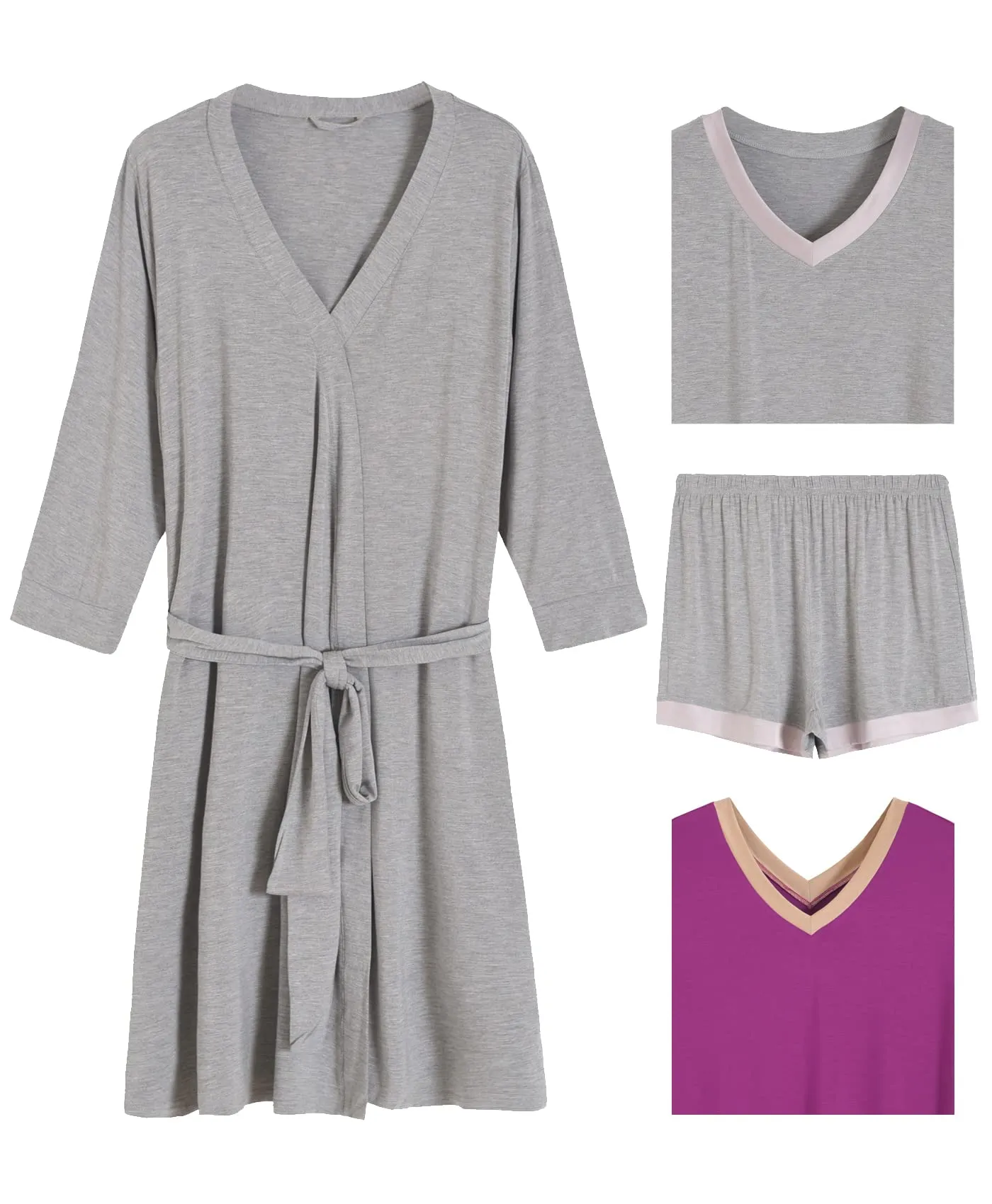 Women's 4 Piece Bamboo Viscose Pajama Set and Nightgown with Robe