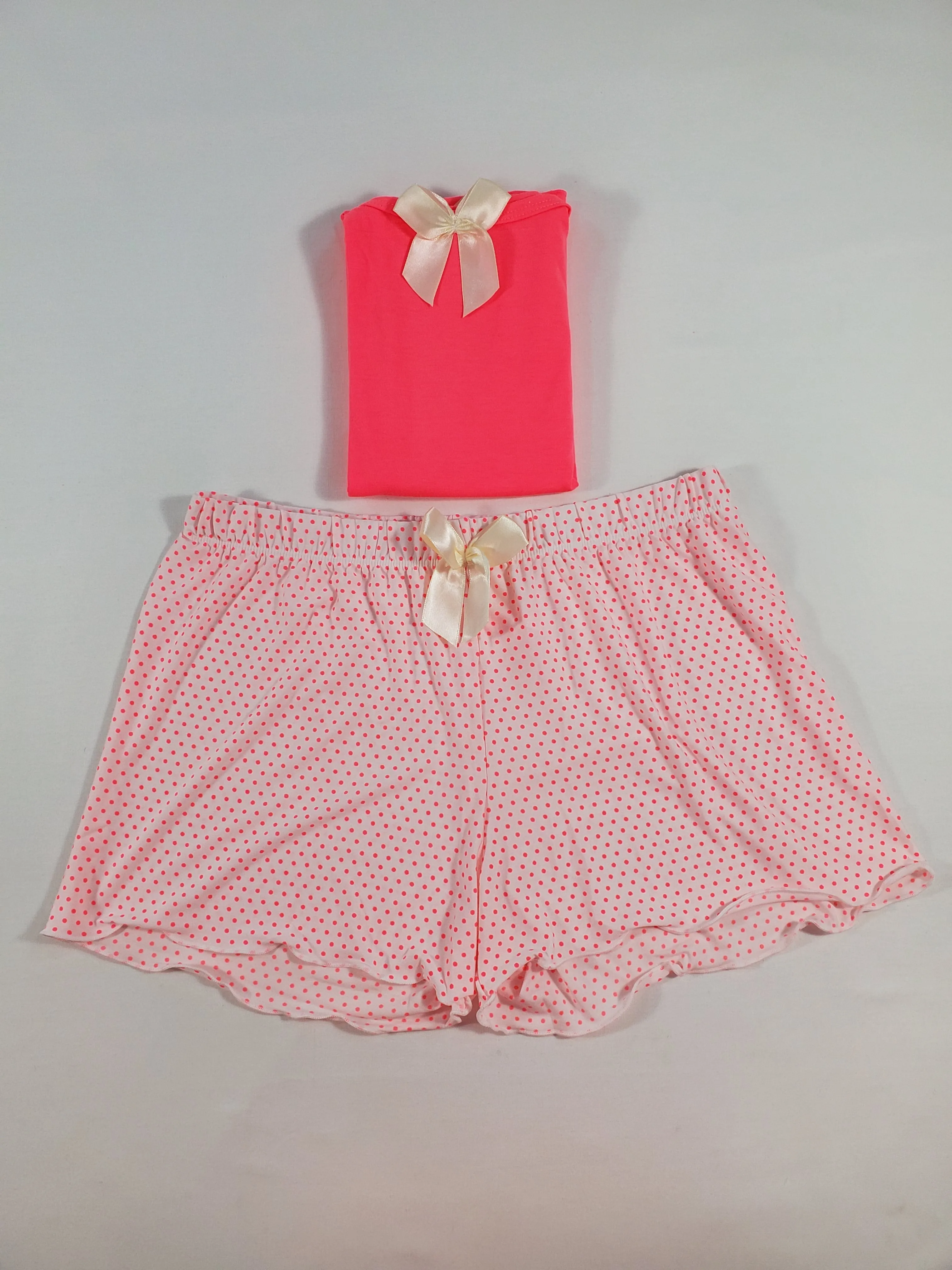 Women's Classic pajama set pink dots shorts fuchsia blouse