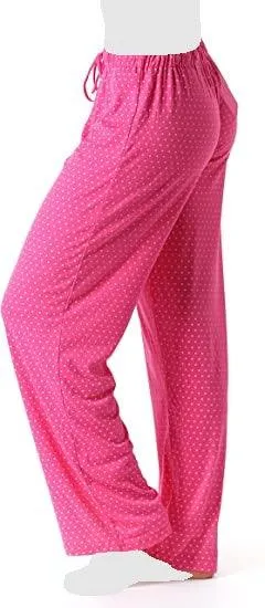 Women's Cozy Pajama Set Hot Pink Polka Dot Pants and Cotton Soft Heart T shirt by Just Love