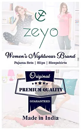 ZEYO Women's Cotton Dot Printed Brown Night Suit Set of Shirt & Pyjama 5242